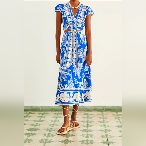 FARM Rio Dresses & Skirts - FARM RIO BLUE LACE BANANA MIDI DRESS SIZE L
